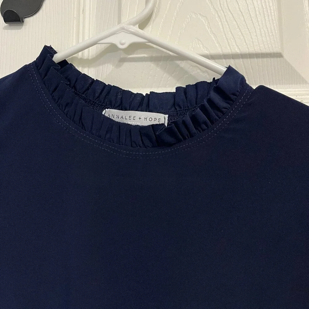 Navy Blue *Mock Neck* Mini Dress w/ Ruffles | XS | Simple & Sophisticated | NWOT - Picture 5 of 11